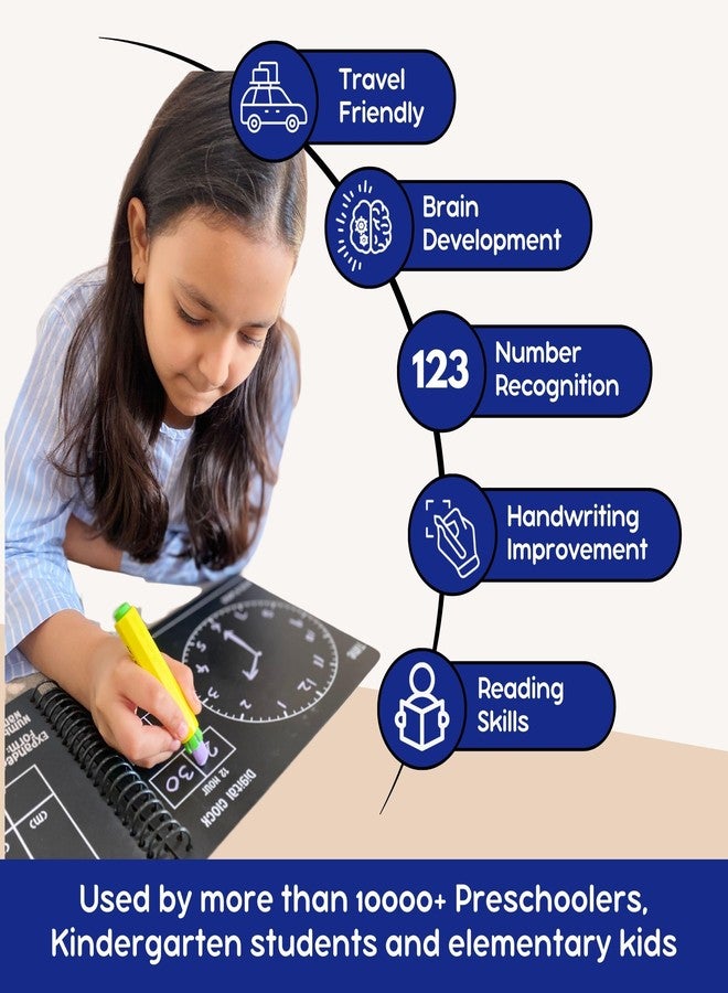 Berrybee 6-in-1 Montessori-Inspired Pre-Writing Board | Number System Time Fractions Operations | Reusable Handwriting Practice for Kids 2-6 Years | Educational & Durable (Maths Level 2) - Image 2
